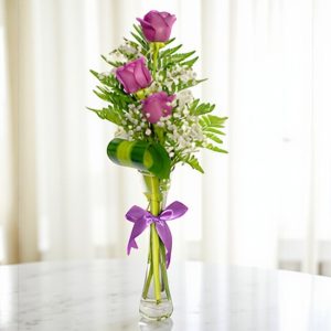 3 Purple Roses Vase