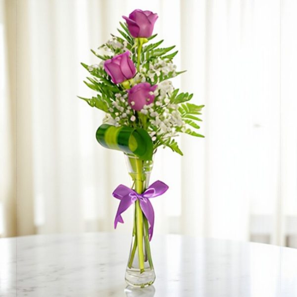 3 Purple Roses Vase