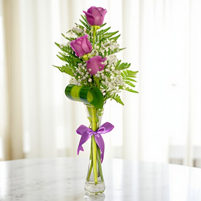 3 Purple Roses Vase