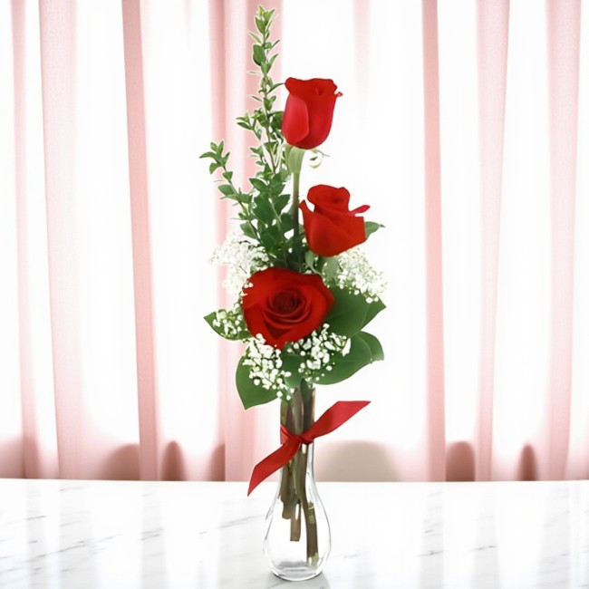 3 Red Roses Vase