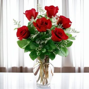 6 Red roses vase