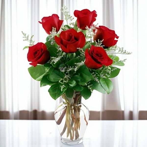 6 Red roses vase