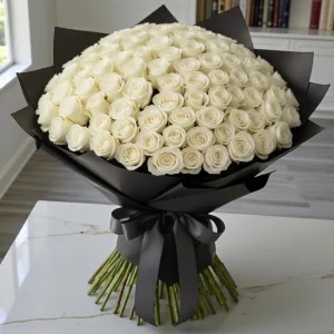 100 White Roses Bouquet