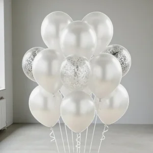 White & Silver Balloon Bunch