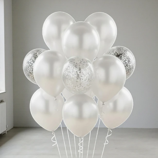 White & Silver Balloon Bunch