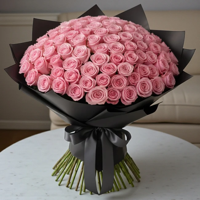 100 Pink Roses Bouquet